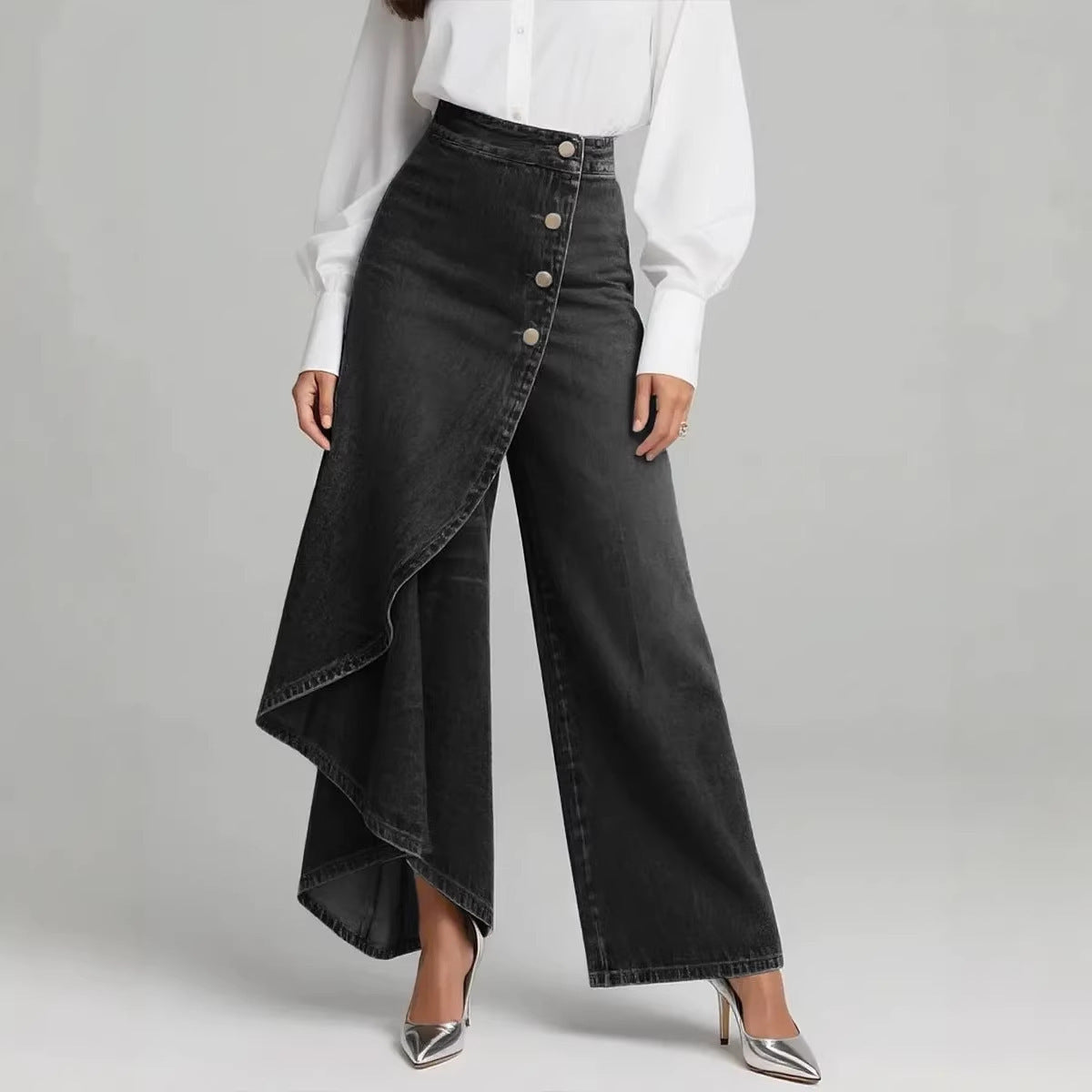 Pantaloni a gamba dritta con bottoni oversize – Jeans donna elegant