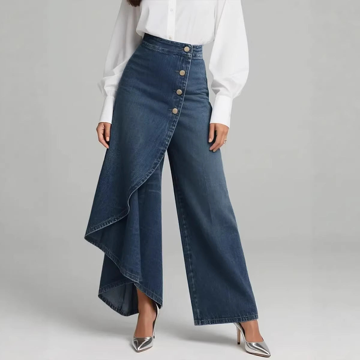 Pantaloni a gamba dritta con bottoni oversize – Jeans donna elegant