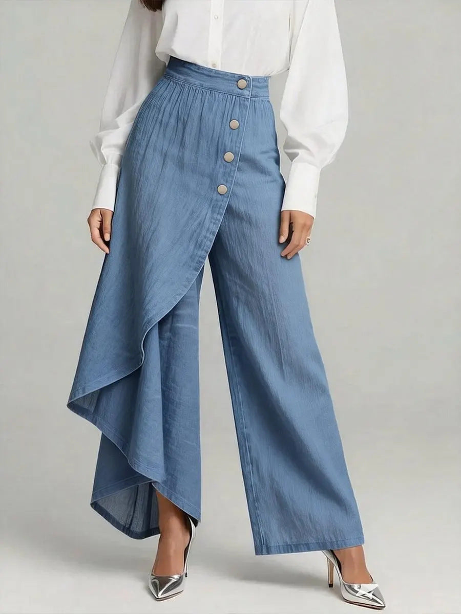 Pantaloni a gamba dritta con bottoni oversize – Jeans donna elegant