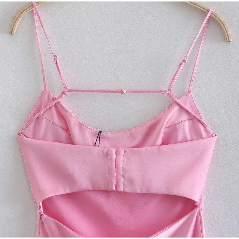 Abito slip satinato lungo sexy – Vestito schiena nuda senza maniche donna party estate