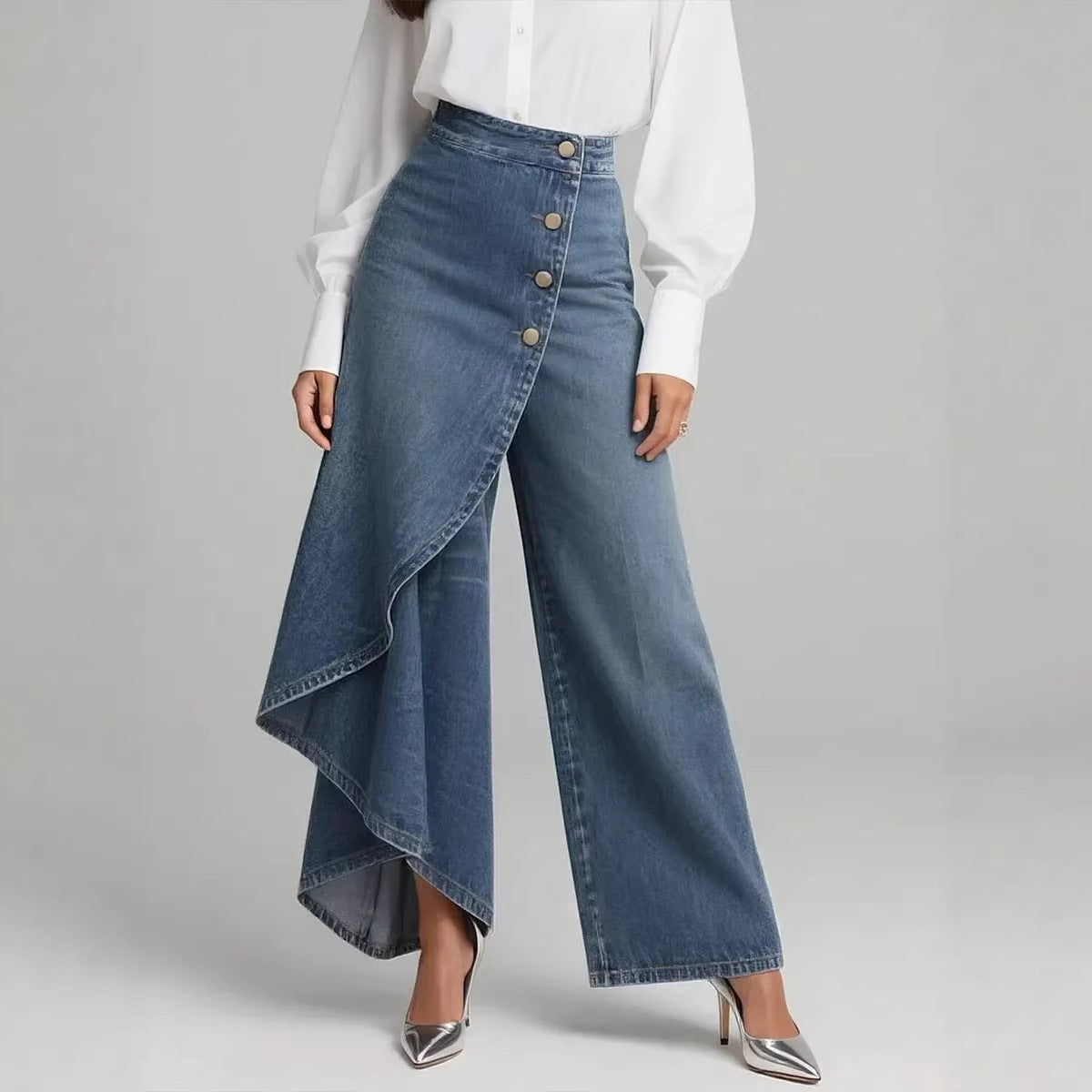 Pantaloni a gamba dritta con bottoni oversize – Jeans donna elegant